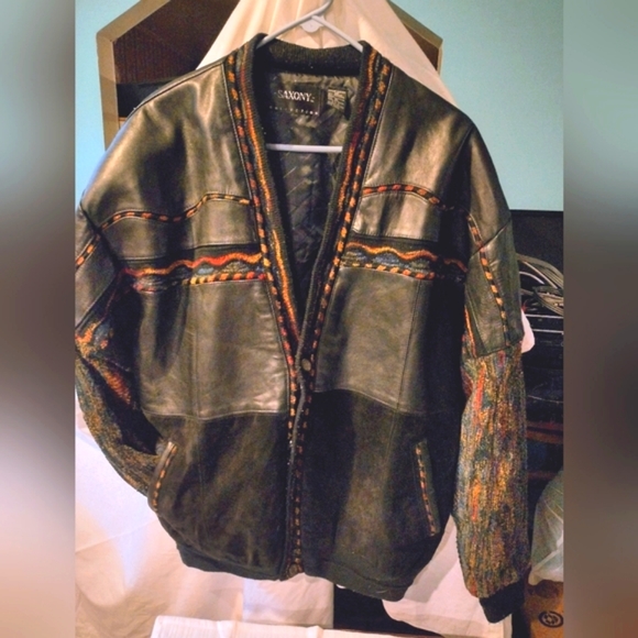 Saxony Jackets & Coats Mens Vintage Saxony Cardigan Button Down Leather Jacket Textured